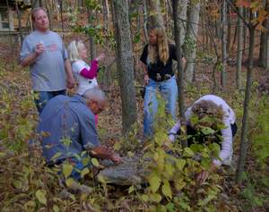 11.Tom Paige talking to Mary and Tim and Ann Fossil Hunting on Bill's Rock Picture 11